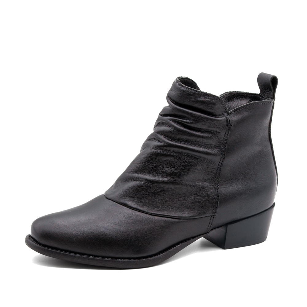 Bota Duna Cano Baixo em Couro Alfa Preto - 4634AP