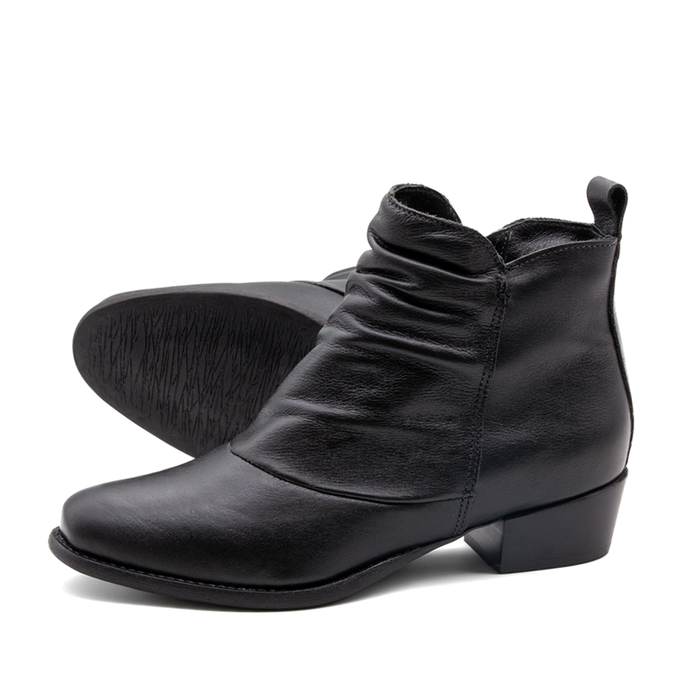 Bota Duna Cano Baixo em Couro Alfa Preto - 4634AP