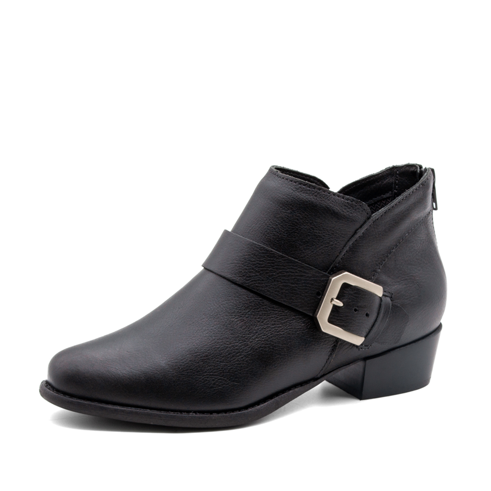 Bota Duna Cano Baixo em Couro Alfa Preto - 4636AP