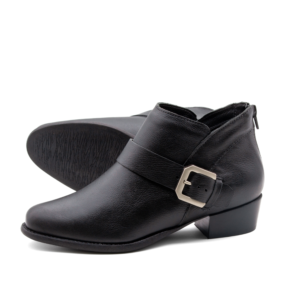 Bota Duna Cano Baixo em Couro Alfa Preto - 4636AP