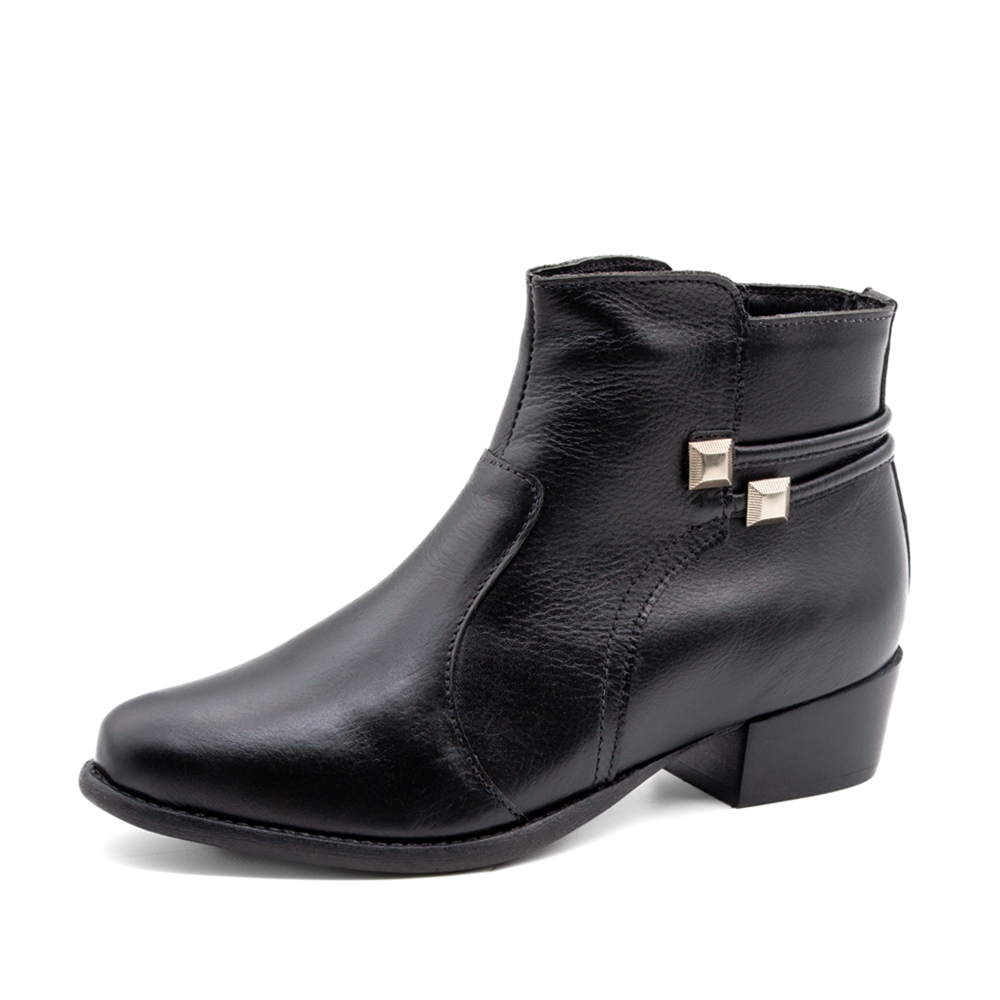 Bota Duna Cano Baixo em Couro Alfa Preto - 4638AP