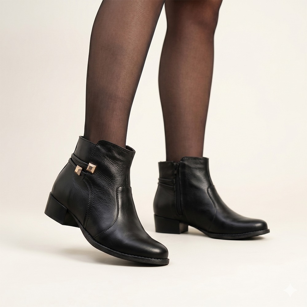 Bota Duna Cano Baixo em Couro Alfa Preto - 4638AP Bota Duna Cano Baixo em Couro Alfa Preto - 4638AP