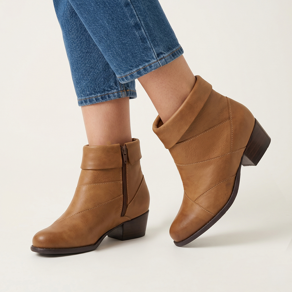 Bota Duna Cano Baixo em Couro Senna Tan - 4637ST