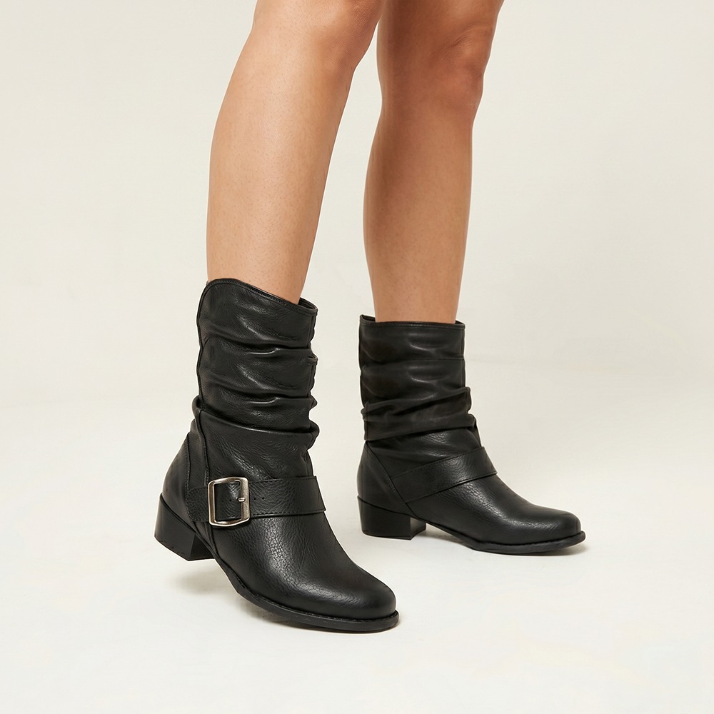 Bota Duna Cano Médio em Couro Senna Preto - 4635SP Bota Duna Cano Médio em Couro Senna Preto - 4635SP