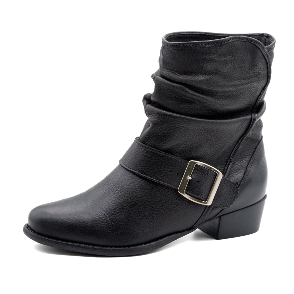 Bota Duna Cano Médio em Couro Senna Preto - 4635SP Bota Duna Cano Médio em Couro Senna Preto - 4635SP