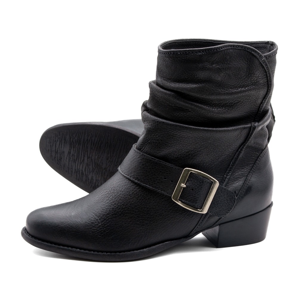 Bota Duna Cano Médio em Couro Senna Preto - 4635SP Bota Duna Cano Médio em Couro Senna Preto - 4635SP