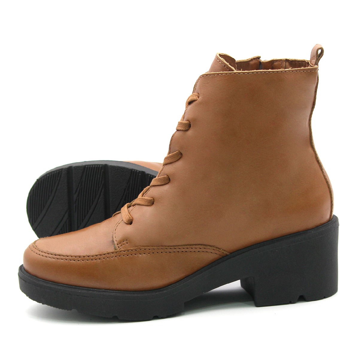Bota Leeds com Salto em Couro Alfa Caramelo - 4863AC
