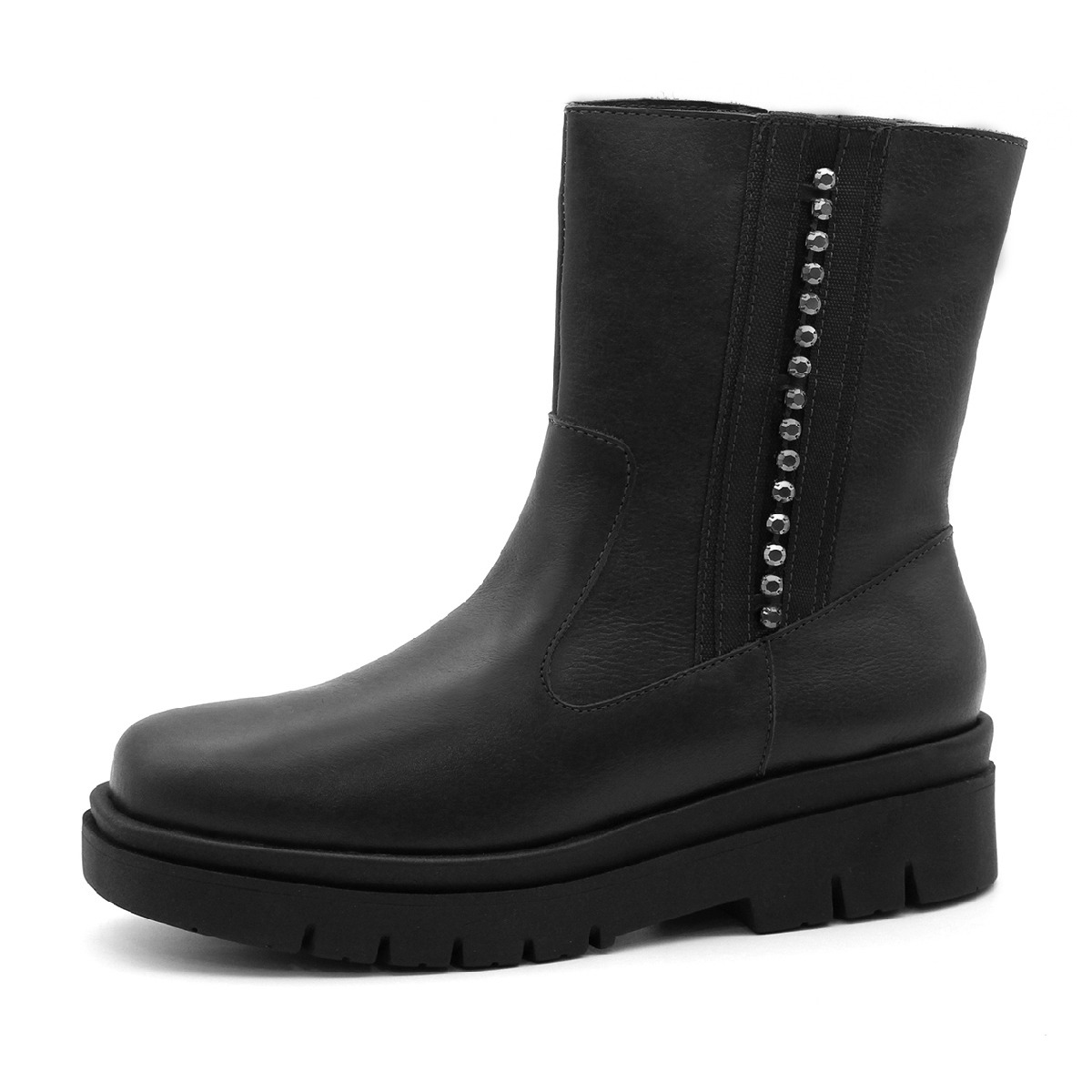 Bota Viena com Salto em Couro Alfa Preto - 4460AP