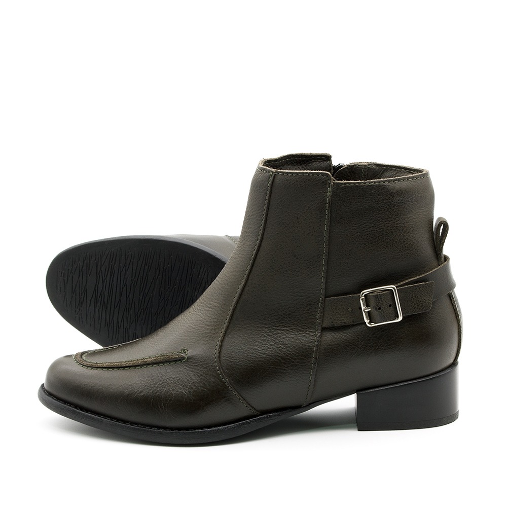 Bota West Salto Baixo em Couro Senna Army - 4632SA