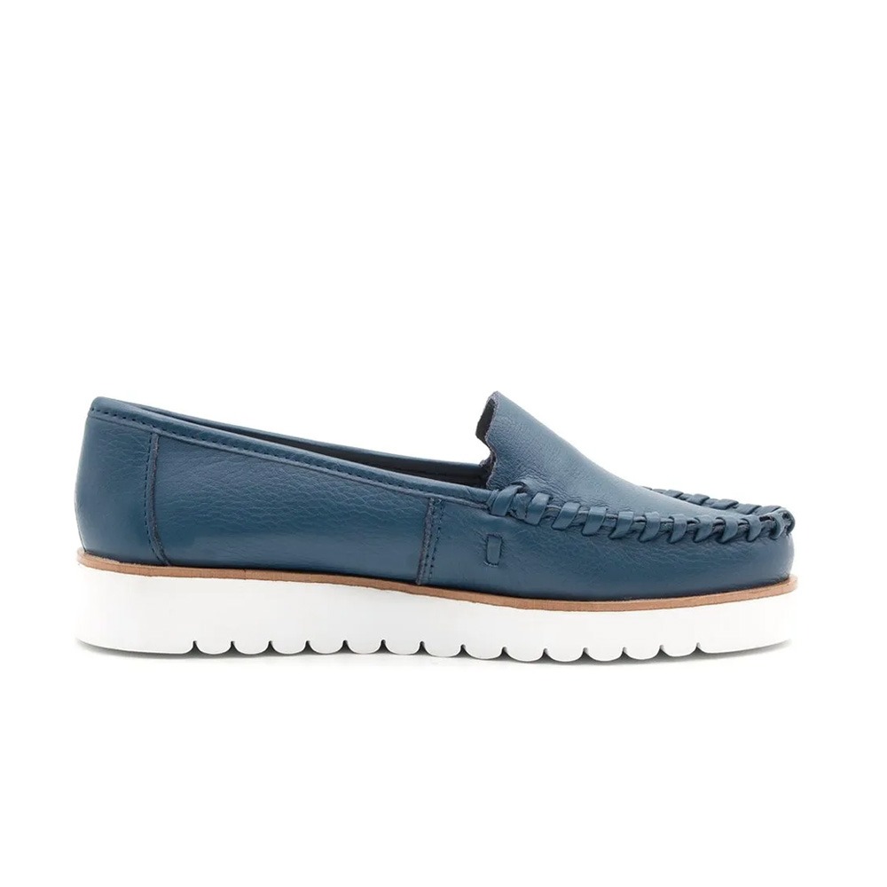 Mocassim Feminino Isa em Couro Alfa Azul - 41117AA