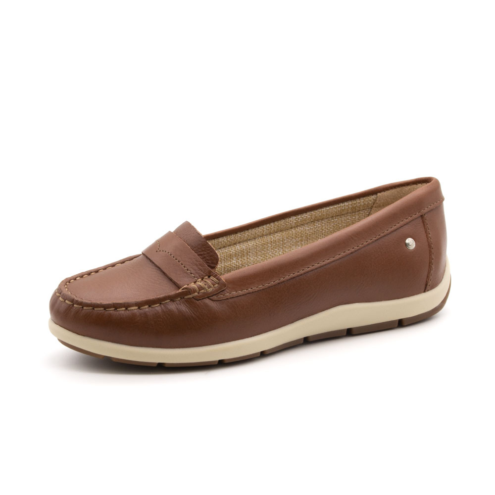 Mocassim Feminino Julia em Couro Alfa Conhaque - 47011AC Mocassim Feminino Julia em Couro Alfa Conhaque - 47011AC