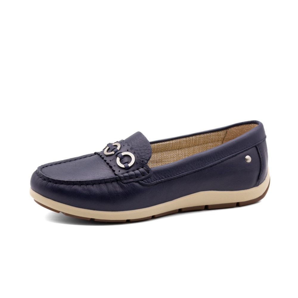 Mocassim Feminino Julia em Couro Alfa Dark Blue - 47019AD