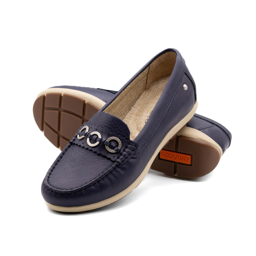 Mocassim Feminino Julia em Couro Alfa Dark Blue - 47019AD