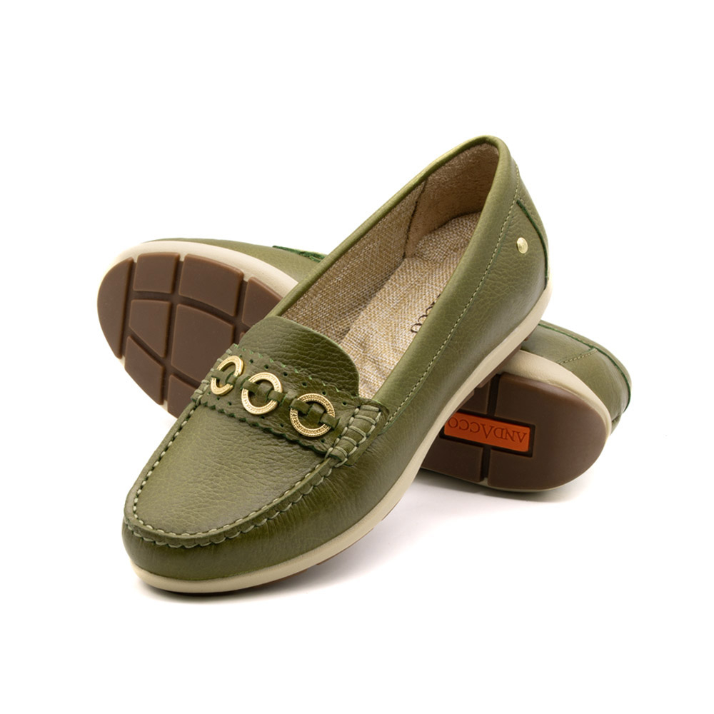 Mocassim Feminino Julia em Couro Alfa Grass - 47019AG