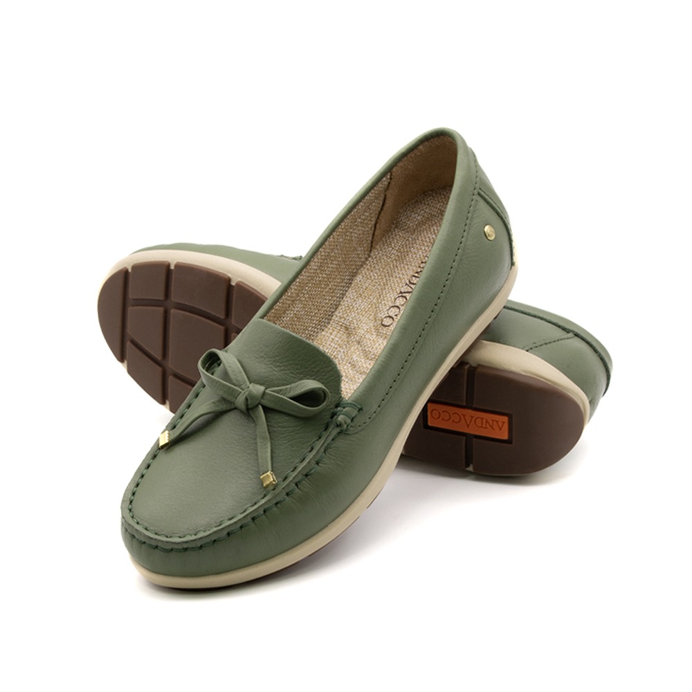 Mocassim Feminino Julia em Couro Alfa Militar - 47016AMI