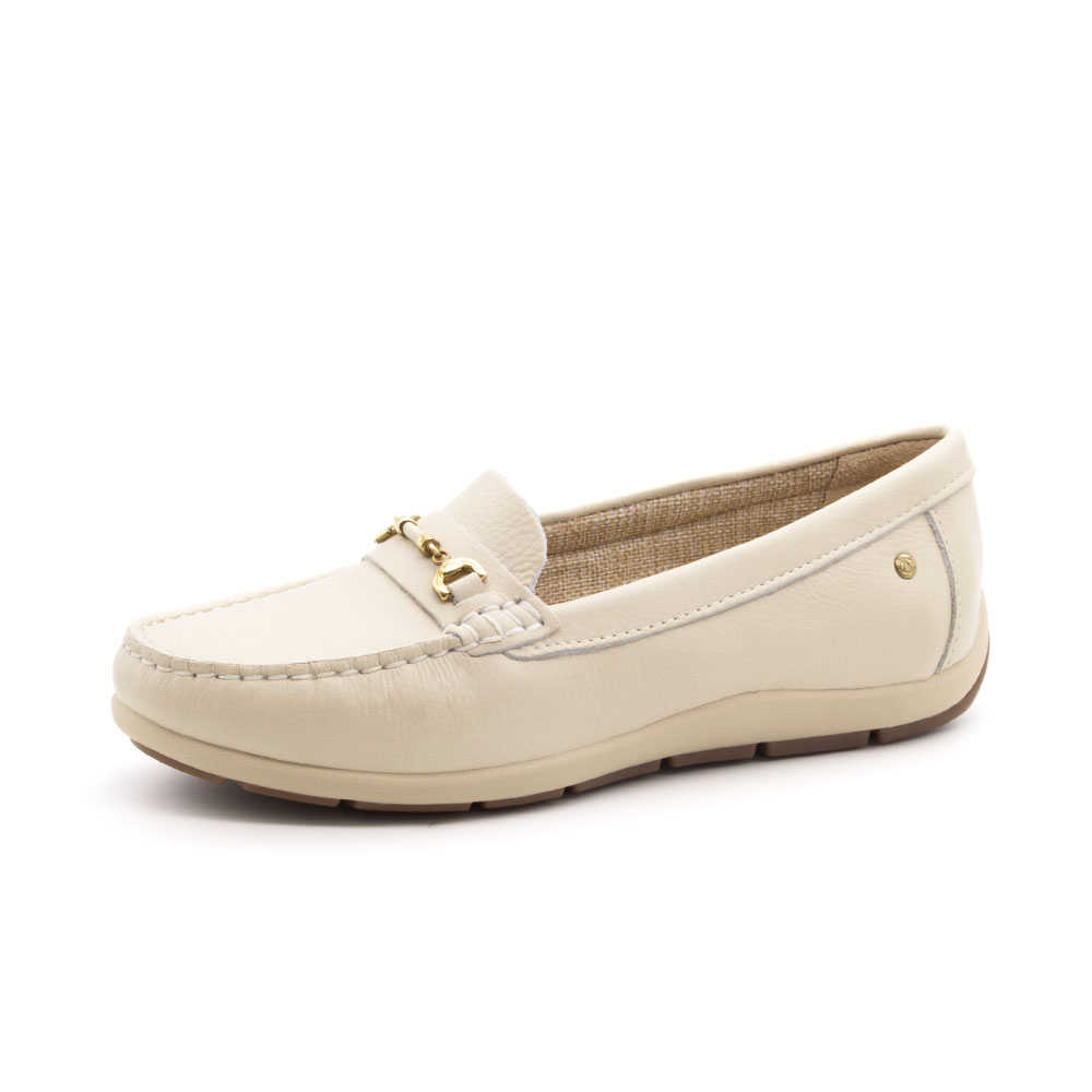 Mocassim Feminino Julia em Couro Alfa Off White - 47005AO