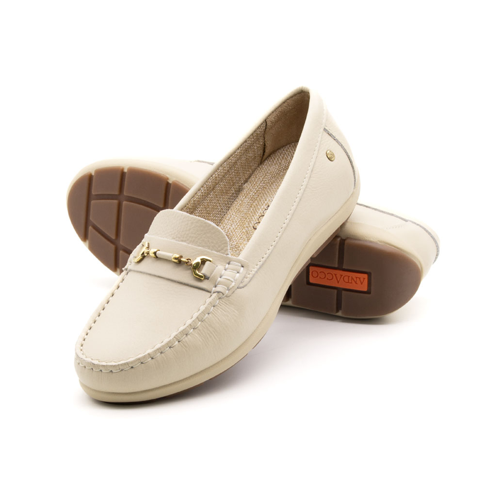Mocassim Feminino Julia em Couro Alfa Off White - 47005AO