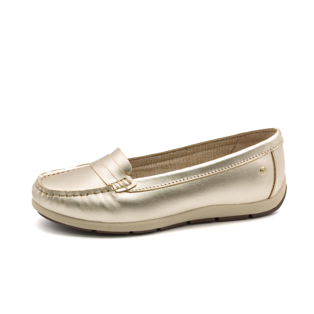 Mocassim Feminino Julia em Couro Metalic Ouro - 47011MO