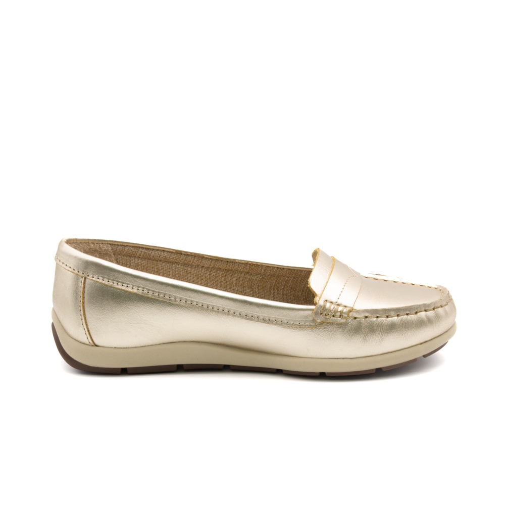 Mocassim Feminino Julia em Couro Metalic Ouro - 47011MO