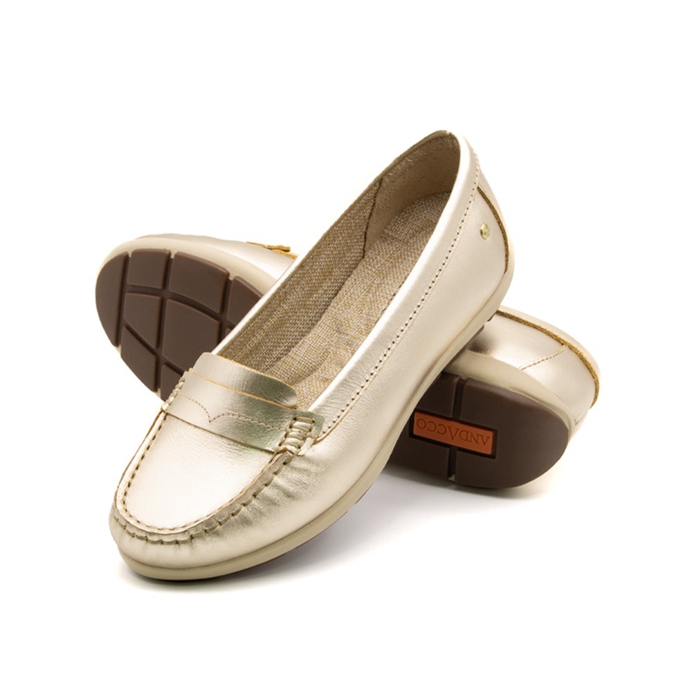 Mocassim Feminino Julia em Couro Metalic Ouro - 47011MO