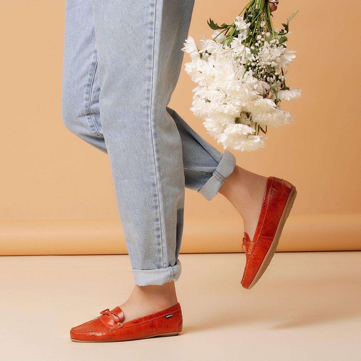 Mocassim Feminino Liv em Couro Aquarela Laranja - 3664AL