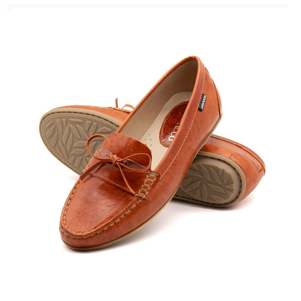 Mocassim Feminino Liv em Couro Aquarela Laranja - 3664AL