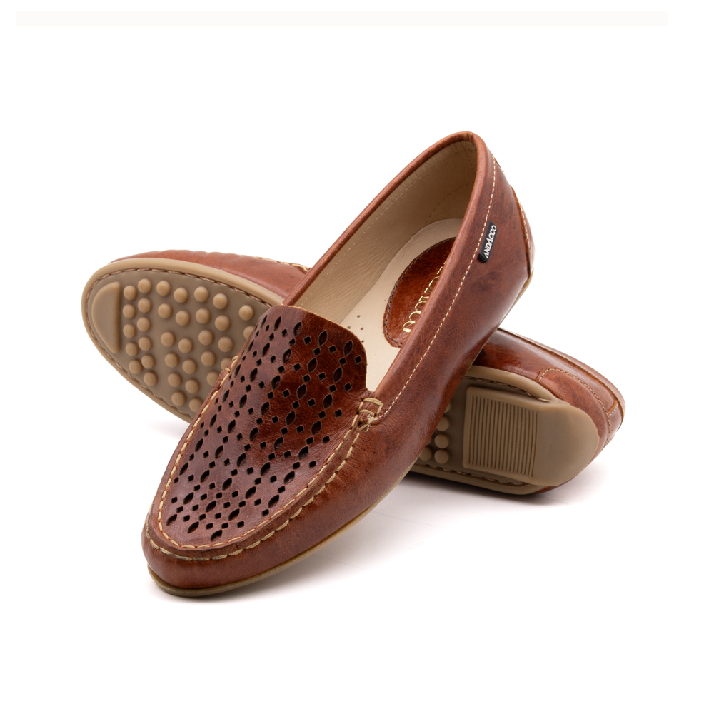 Mocassim Feminino Liv em Couro Aquarela Rust - 3666AR