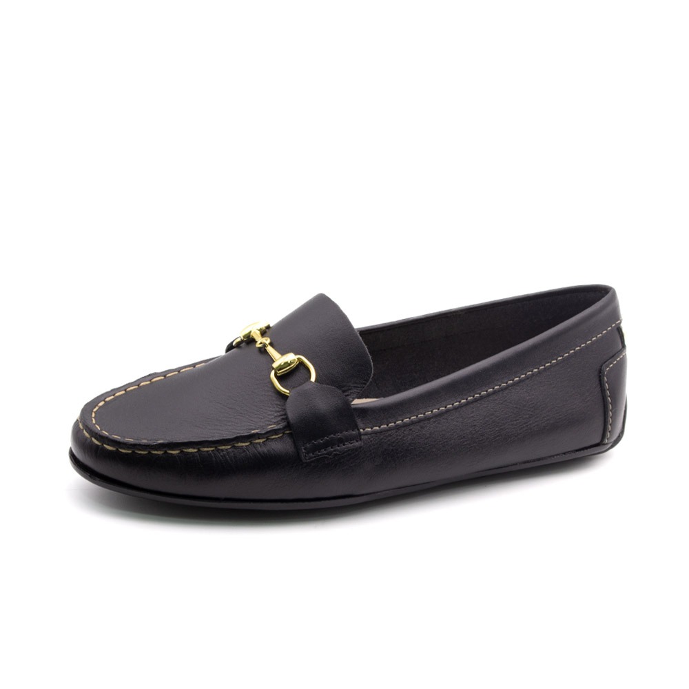 Mocassim Feminino Liv em Couro Bison Preto - 36013BP