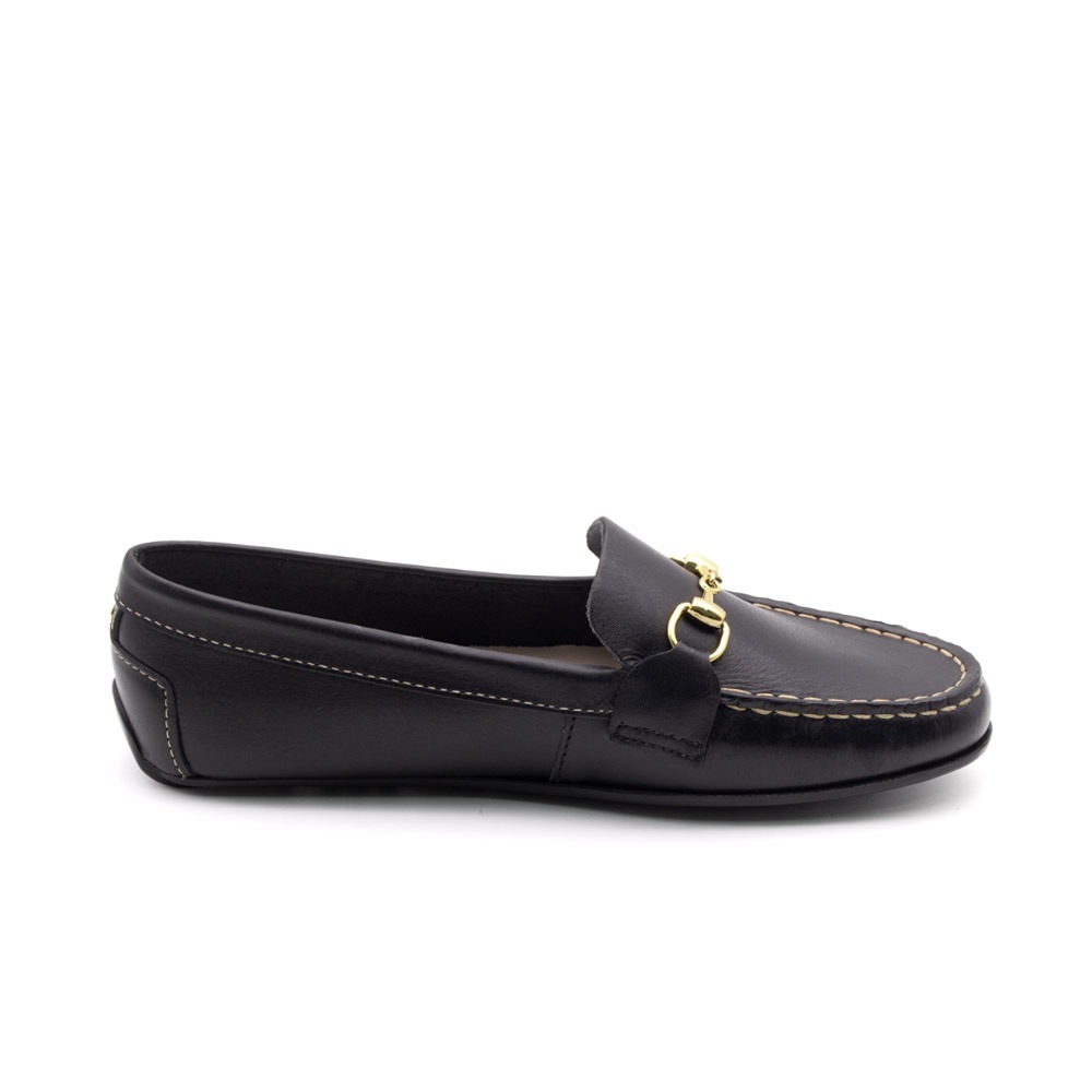 Mocassim Feminino Liv em Couro Bison Preto - 36013BP