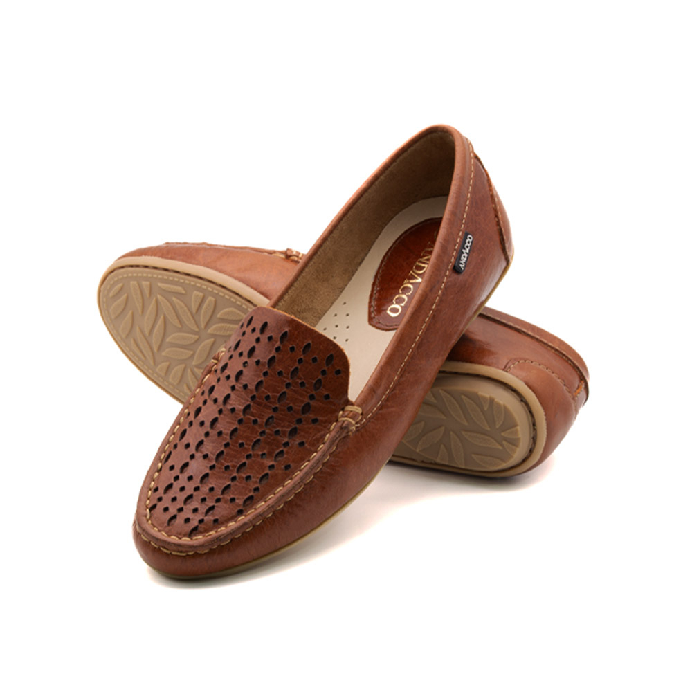 Mocassim Feminino Liv em Couro Crush Rust - 3666CR