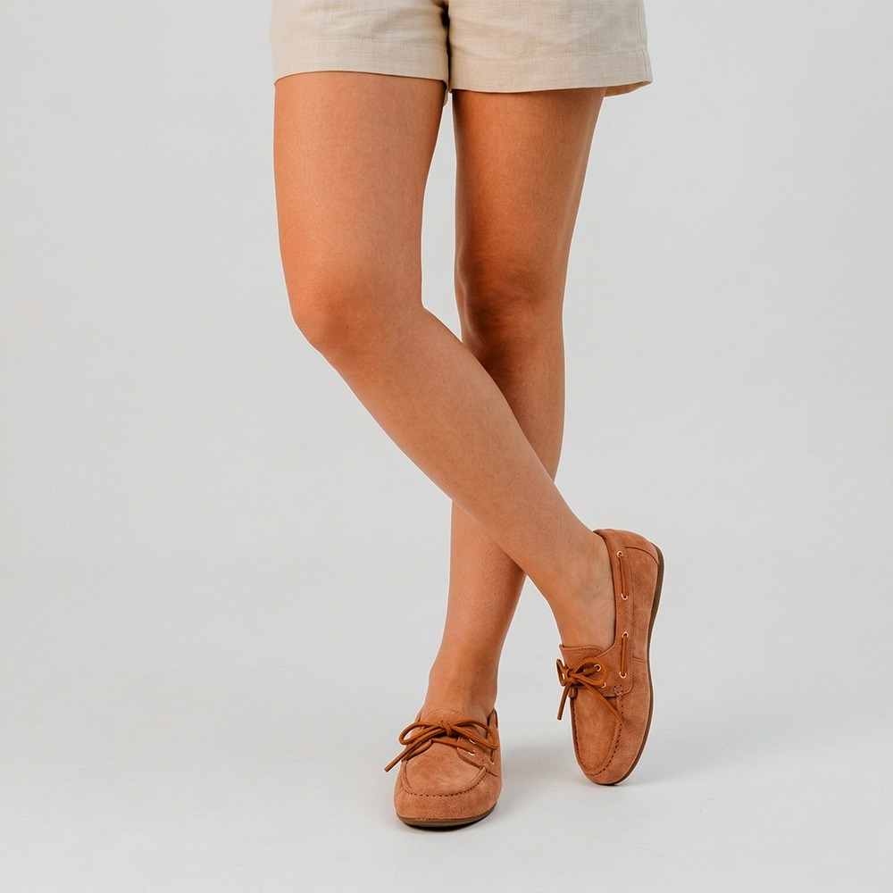 Mocassim Feminino Sider em Couro Camurça Laranja - 13434CL