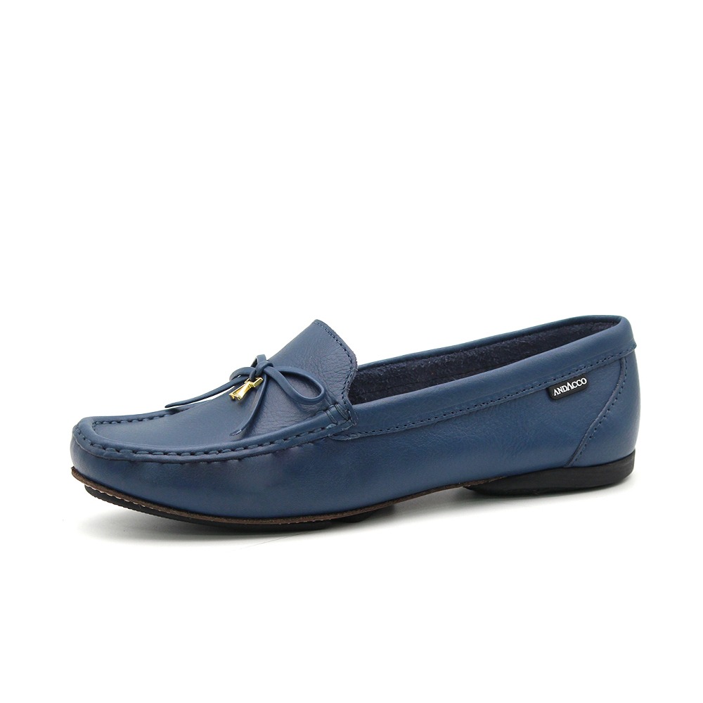 Mocassim Feminino Soleil em Couro Alfa Azul - 45002AA