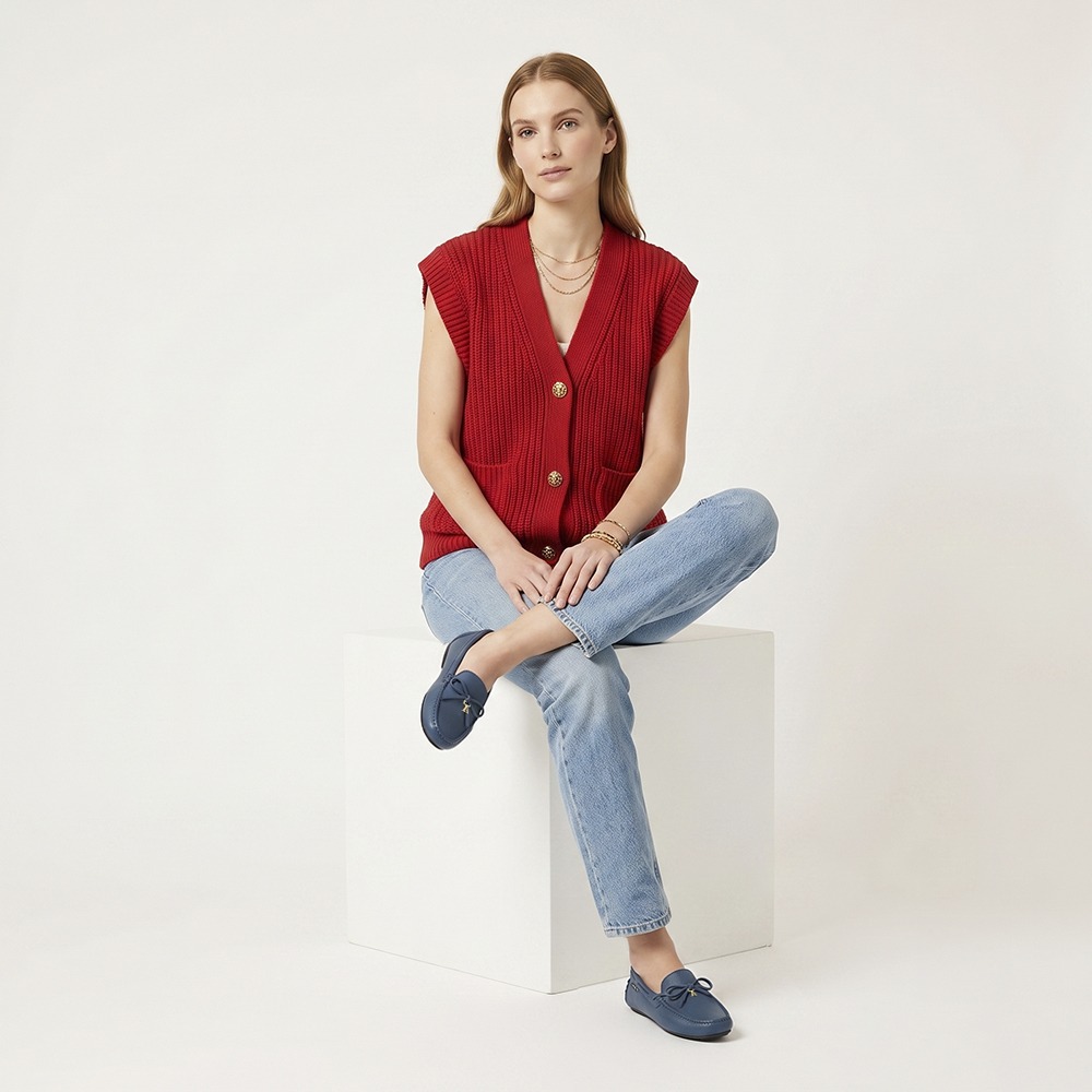 Mocassim Feminino Soleil em Couro Alfa Azul - 45002AA