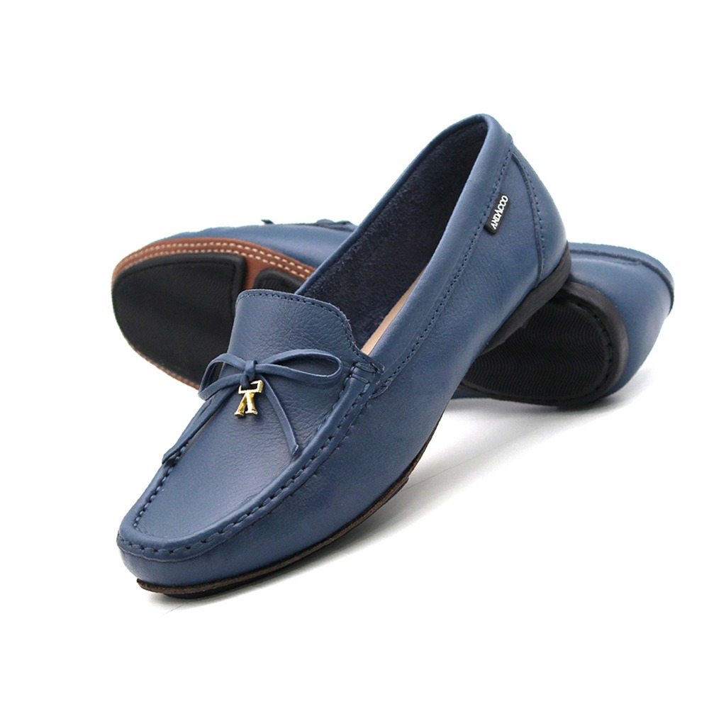 Mocassim Feminino Soleil em Couro Alfa Azul - 45002AA