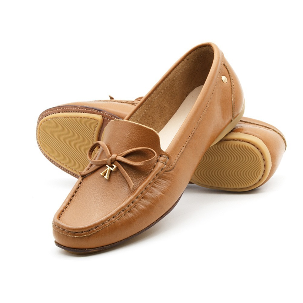 Mocassim Feminino Soleil em Couro Alfa Caramelo - 45002AC