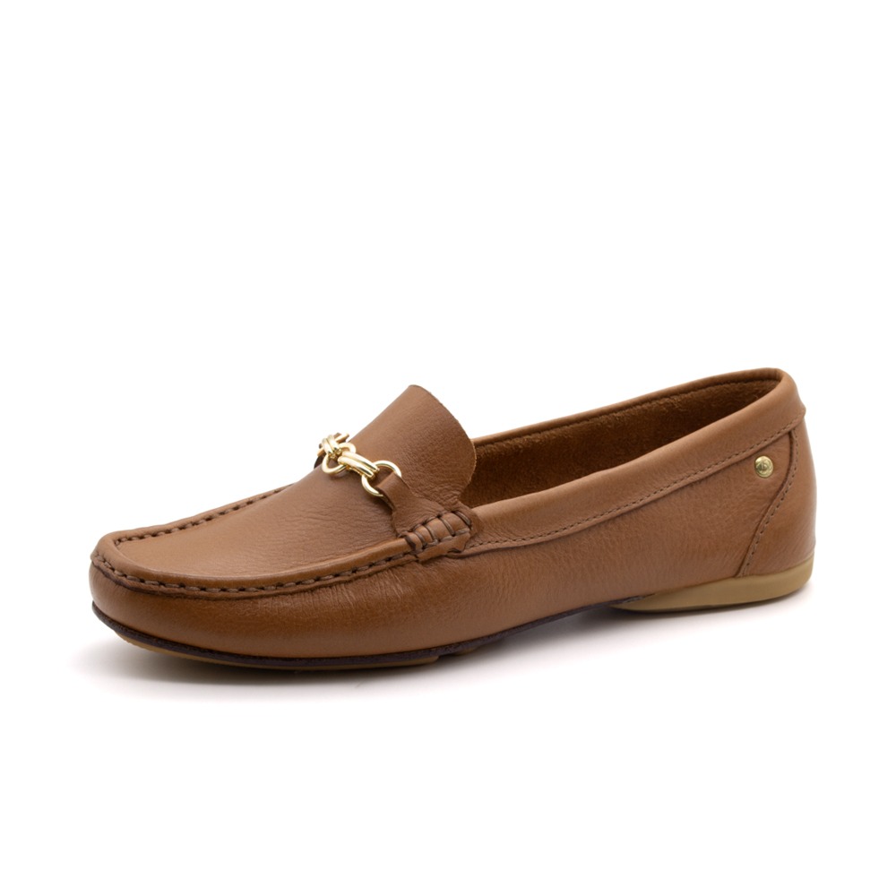 Mocassim Feminino Soleil em Couro Alfa Caramelo - 45018AC