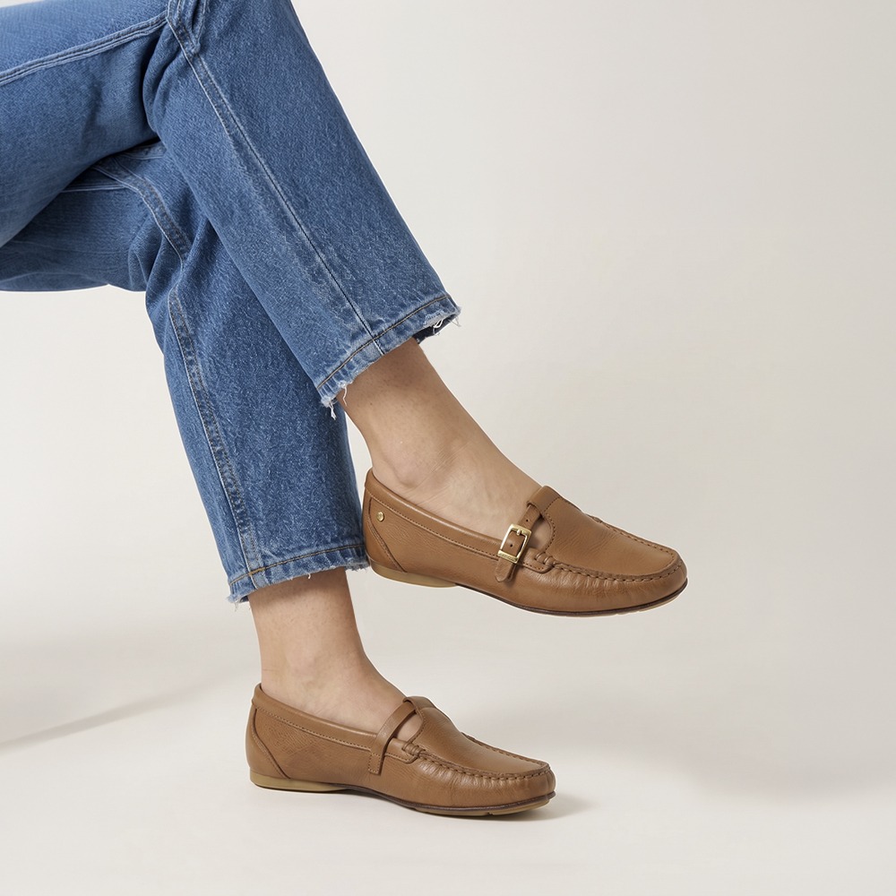 Mocassim Feminino Soleil em Couro Alfa Caramelo - 45019ACA
