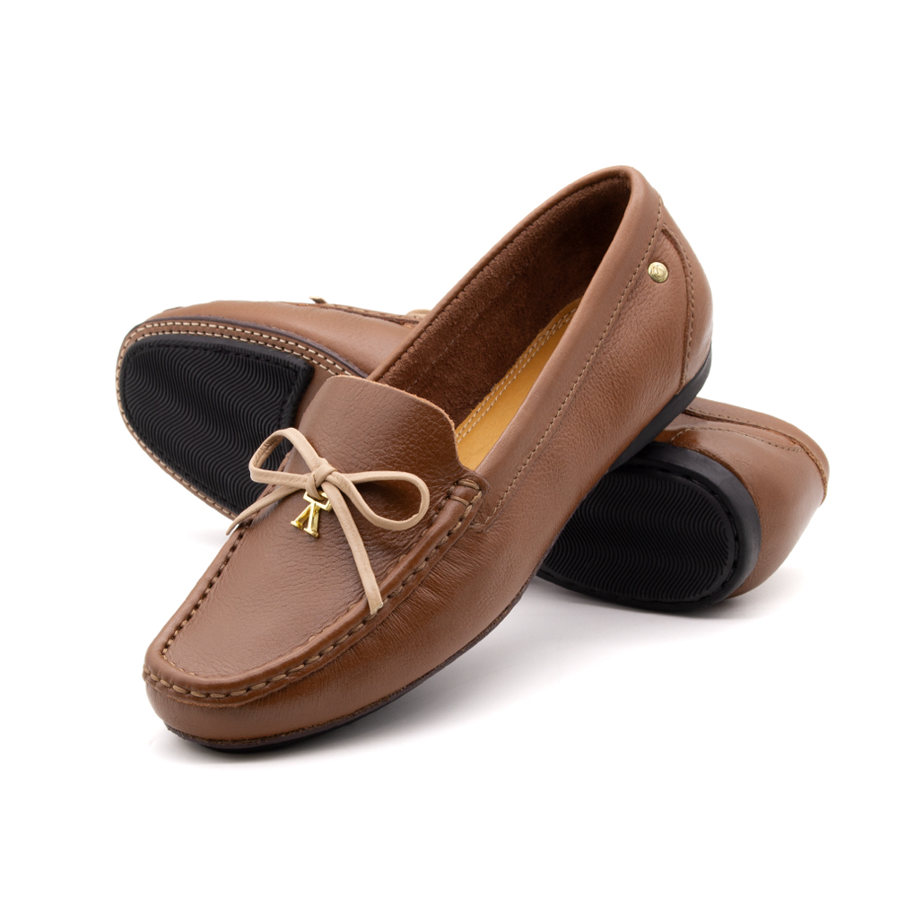 Mocassim Feminino Soleil em Couro Alfa Conhaque - 45002ACO