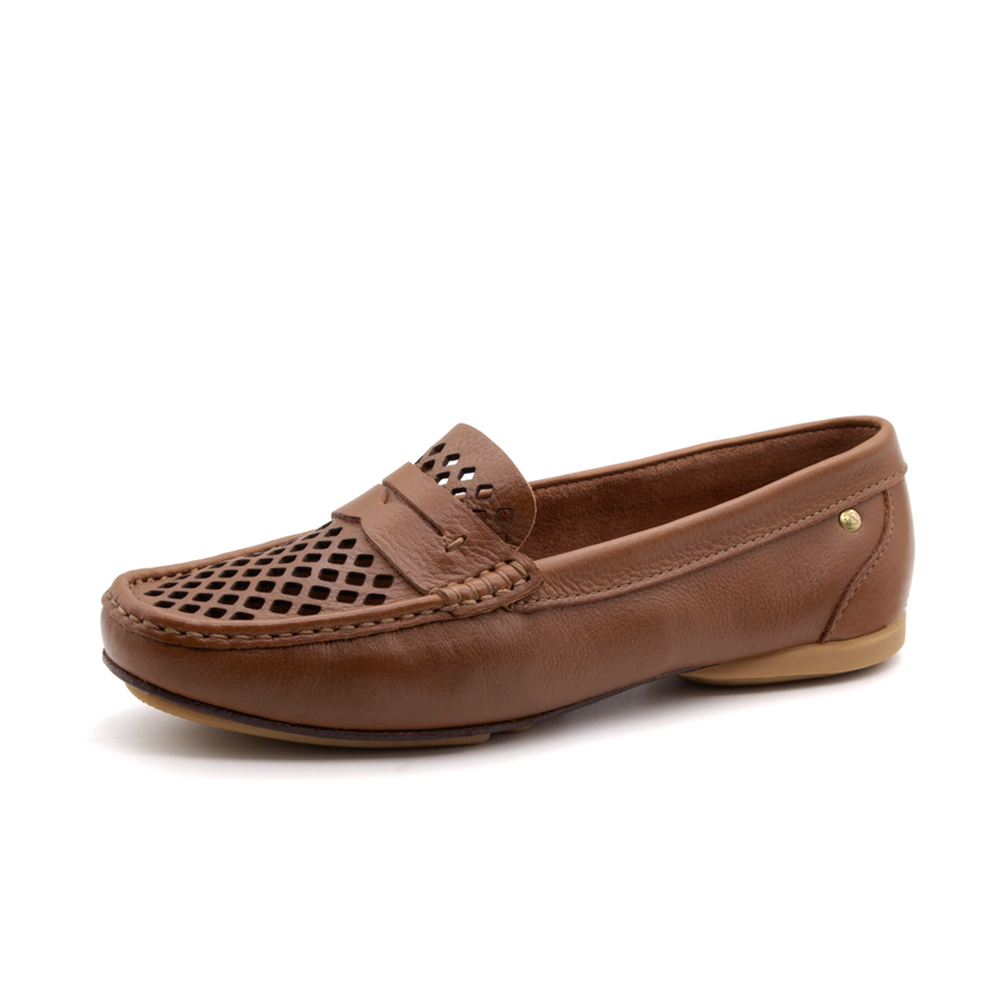 Mocassim Feminino Soleil em Couro Alfa Conhaque - 45020AC