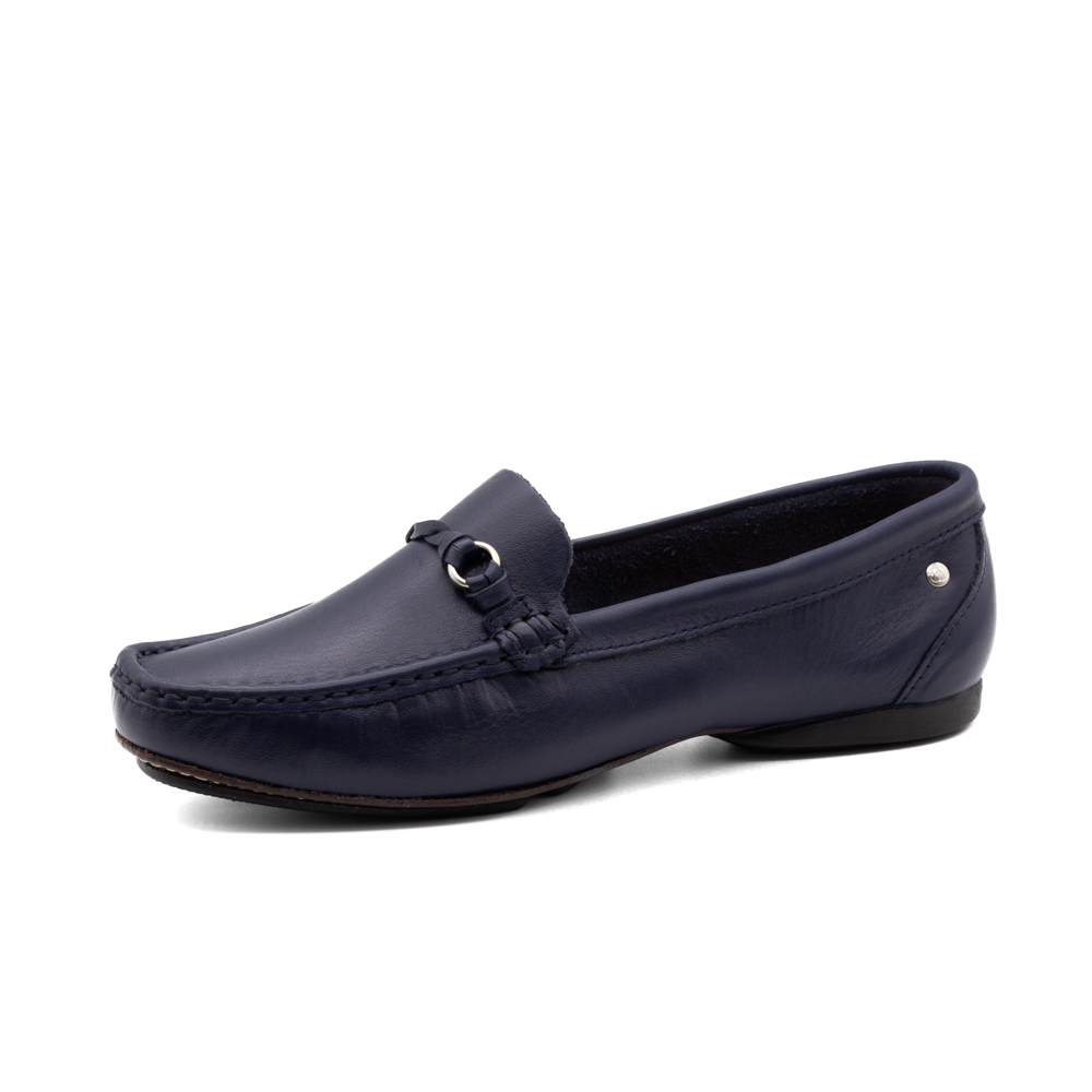Mocassim Feminino Soleil em Couro Alfa Dark Blue- 45023AD