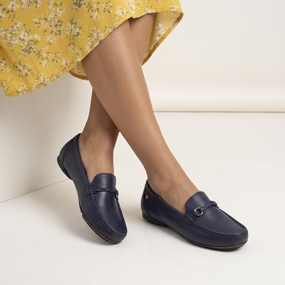 Mocassim Feminino Soleil em Couro Alfa Dark Blue- 45023AD