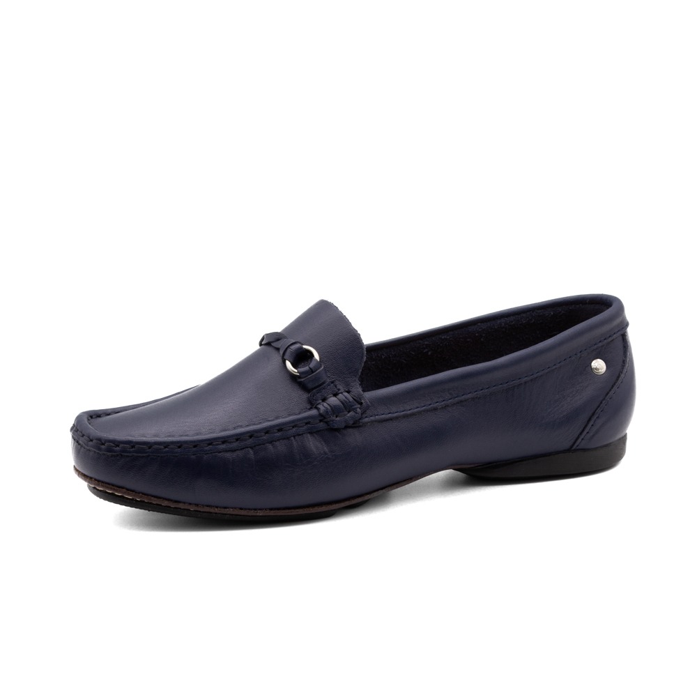 Mocassim Feminino Soleil em Couro Alfa Dark Blue- 45023AD