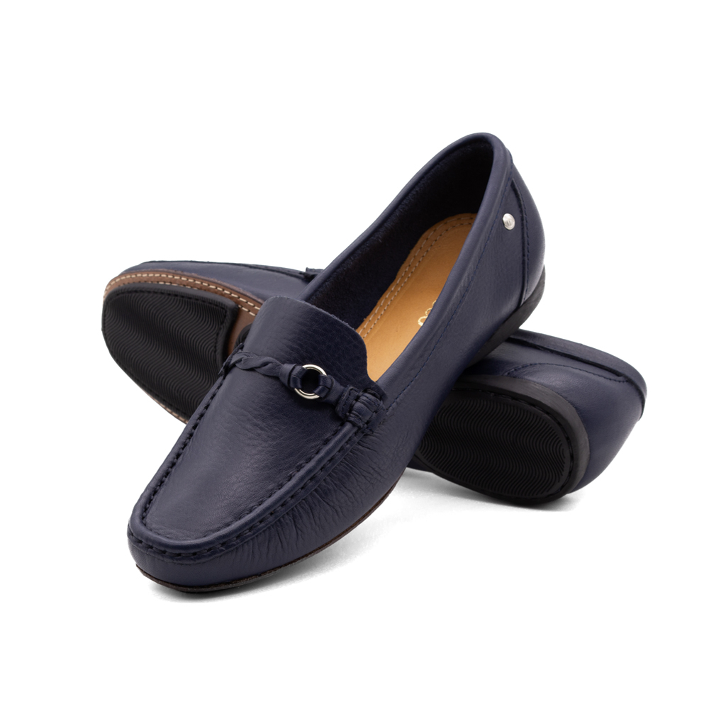 Mocassim Feminino Soleil em Couro Alfa Dark Blue- 45023AD