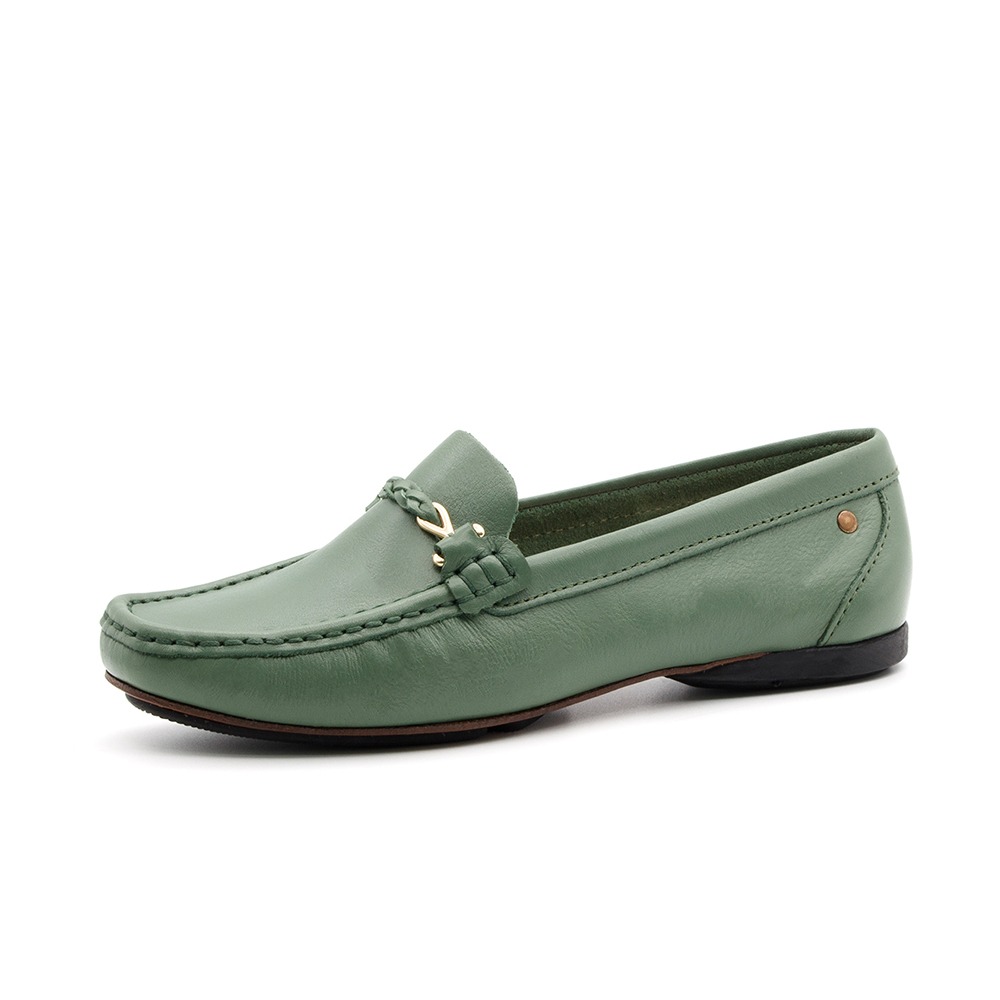 Mocassim Feminino Soleil em Couro Alfa Militar - 45011AM
