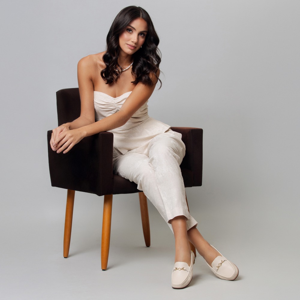Mocassim Feminino Soleil em Couro Alfa Off White - 45018AO