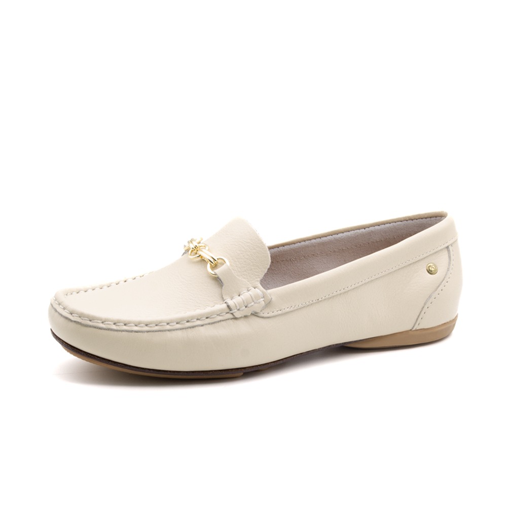 Mocassim Feminino Soleil em Couro Alfa Off White - 45018AO