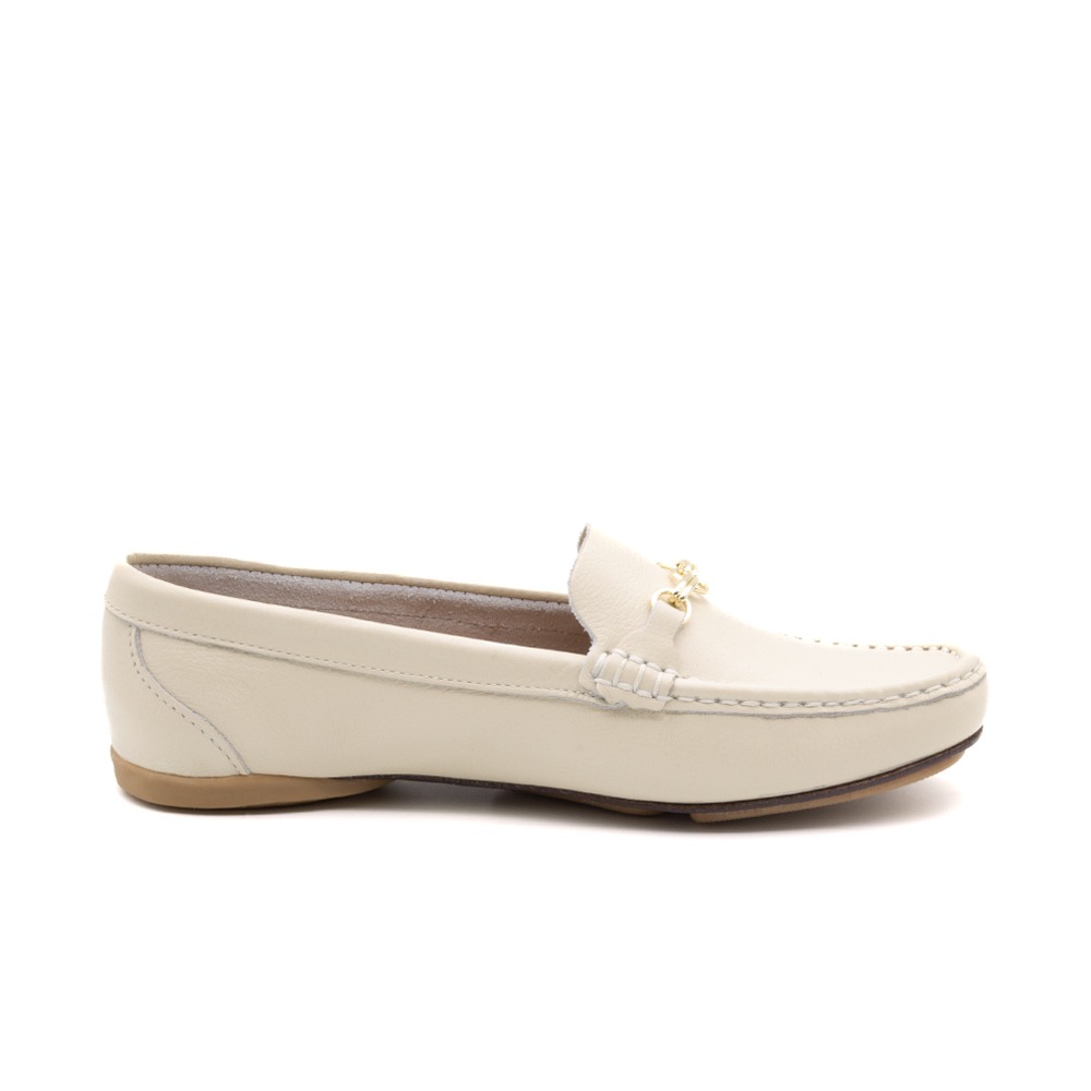 Mocassim Feminino Soleil em Couro Alfa Off White - 45018AO