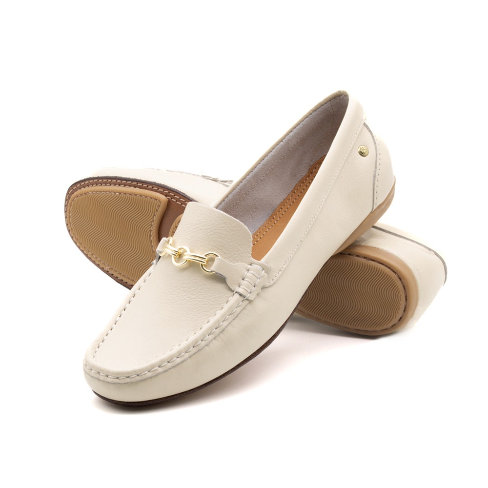 Mocassim Feminino Soleil em Couro Alfa Off White - 45018AO