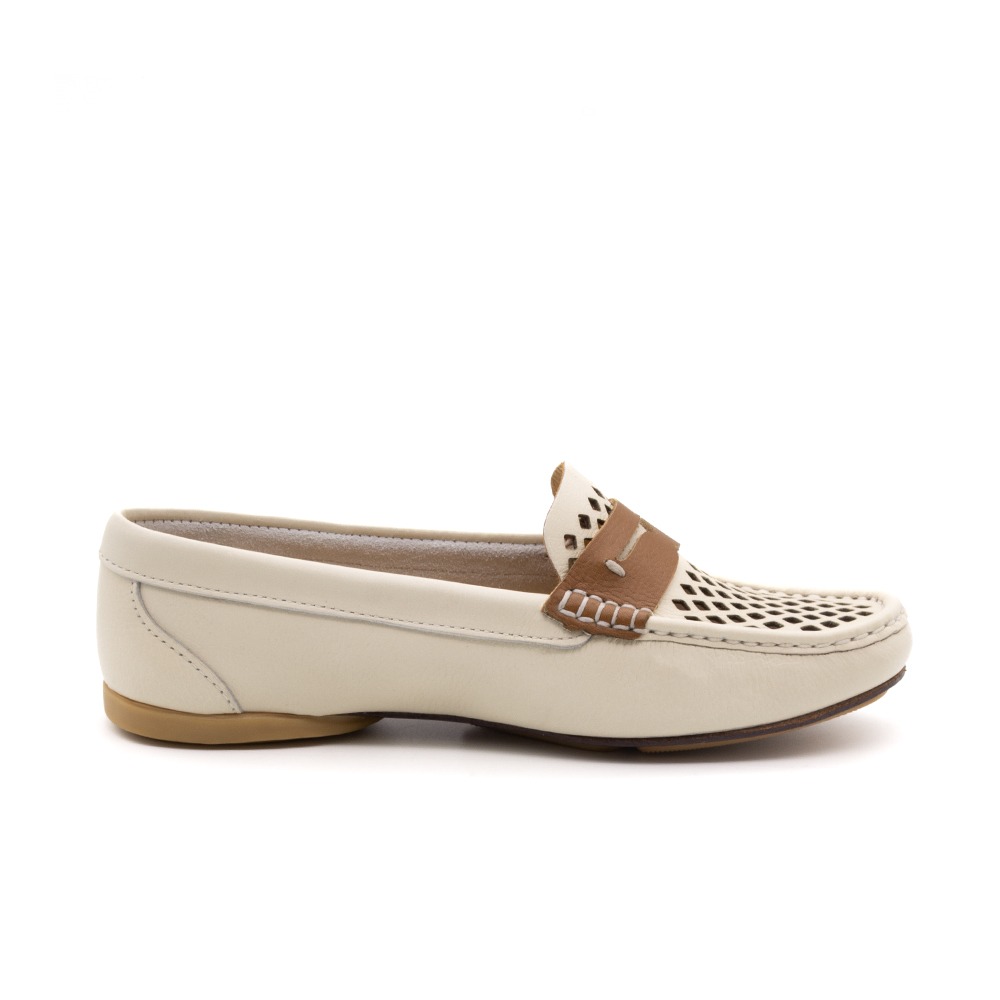 Mocassim Feminino Soleil em Couro Alfa Off White - 45020AO