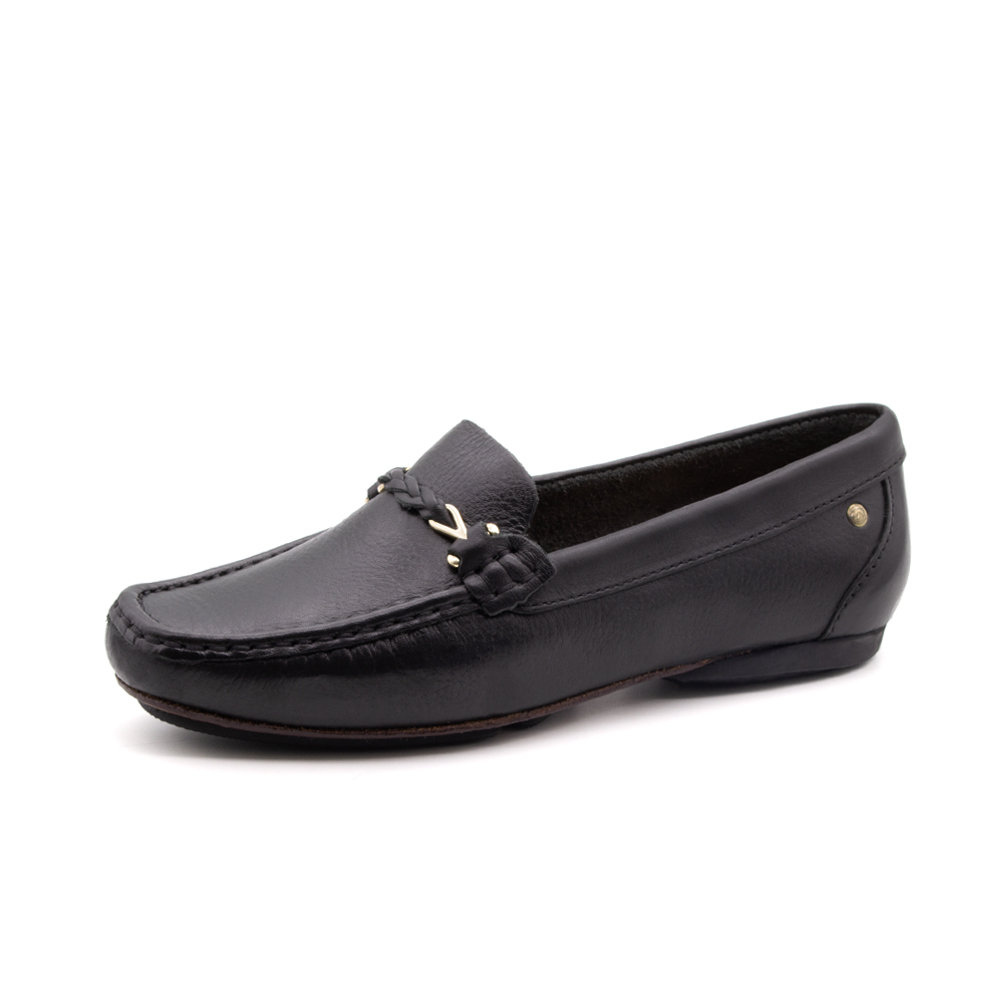 Mocassim Feminino Soleil em Couro Alfa Preto - 45011APR